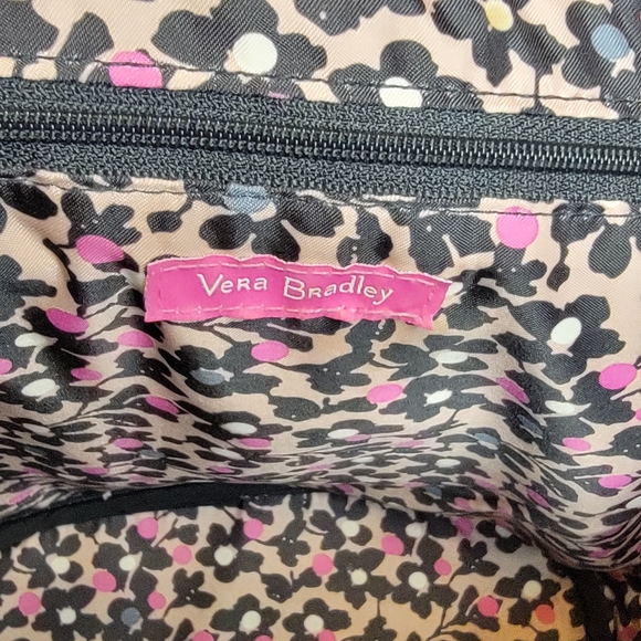 #649 Vera Bradley Black Quilted Tote +Bonus Bunny Sparkly Bag Charm - Picture 9 of 14